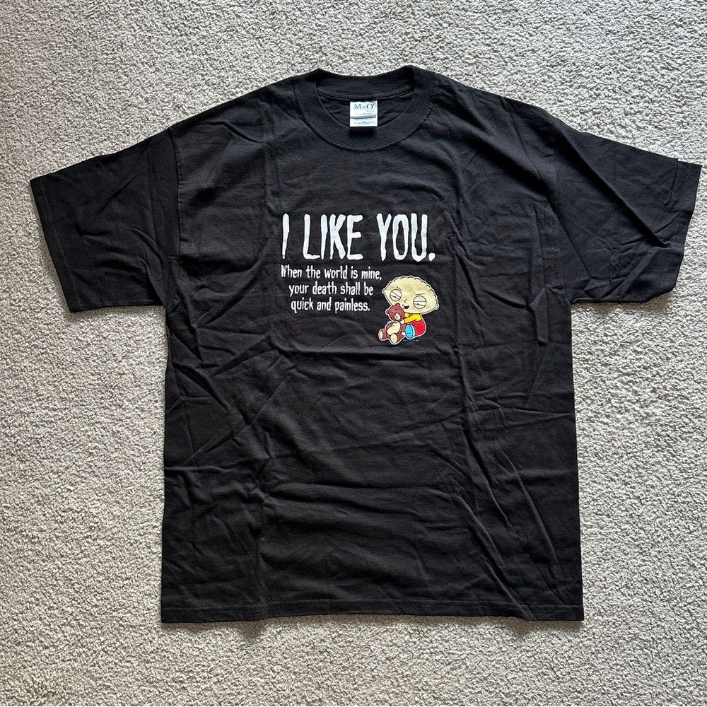 Vintage Unworn Family Guy Stewie T-Shirt “I Like You” XL Black